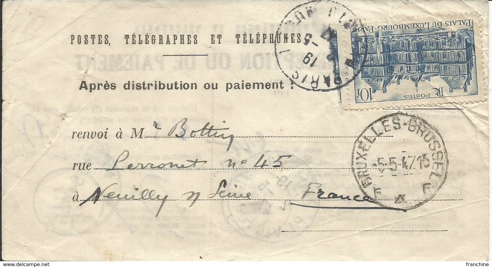 1947 - N° 760 Oblitéré Seul Sur AVIS DE RECEPTION Des P.T.T. - RR - Lettres & Documents