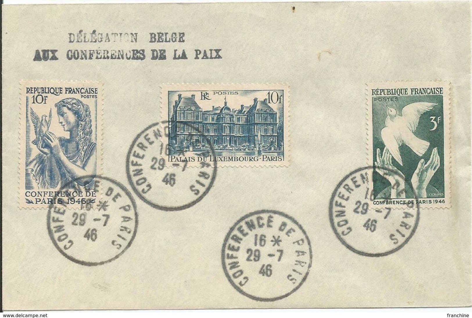 1946 - N° 761, 761 Et 762 Oblitérés Sur Enveloppe HOTEL RITZ - DELEGATION BELGE AUX CONFERENCES DE LA PAIX - Lettres & Documents