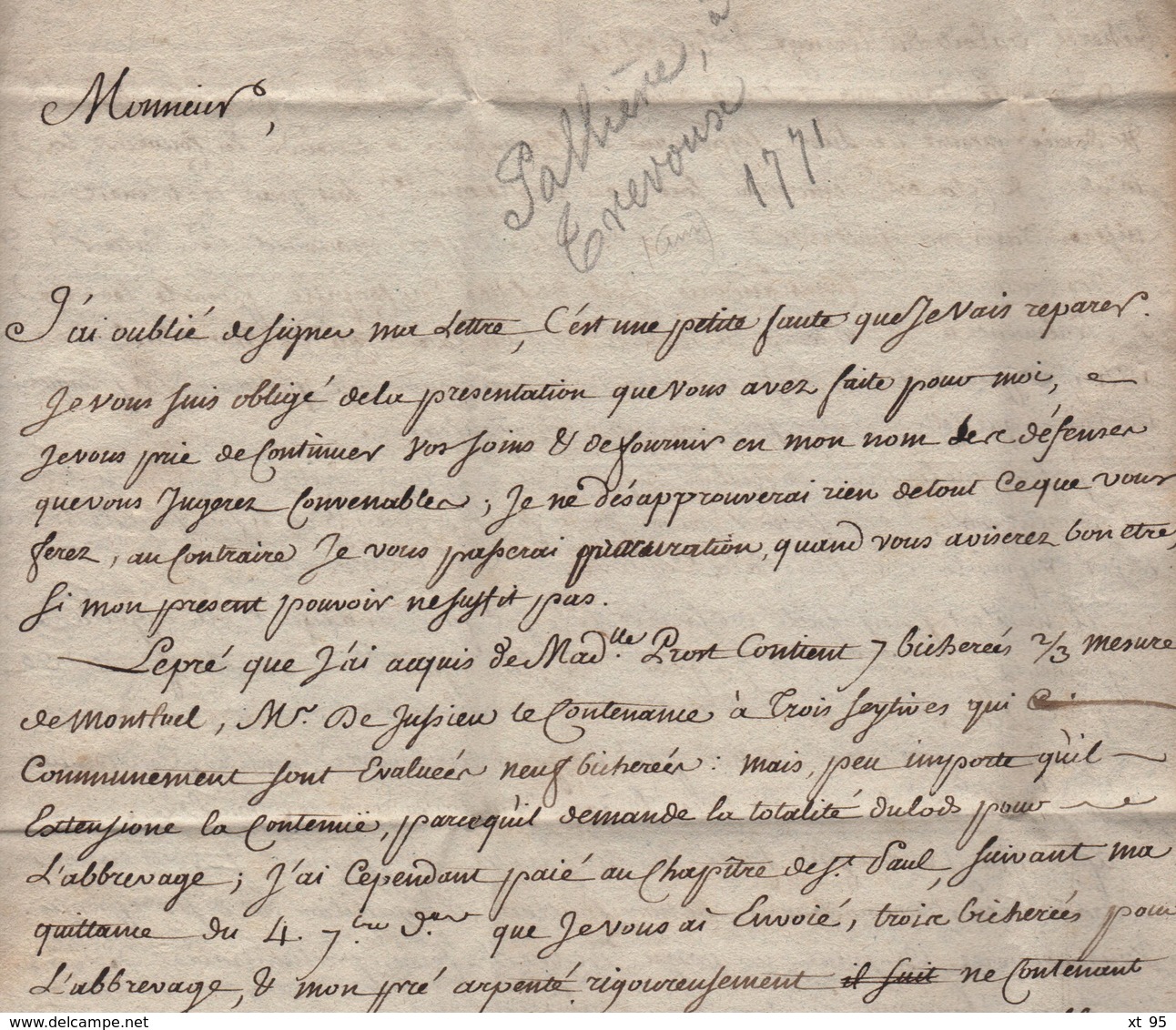 Villefranche De Beaujolais - Rhone - 1771 - Courrier De Trevoux Dans L'Ain Pour Dijon - Signé Palliere - 1701-1800: Voorlopers XVIII