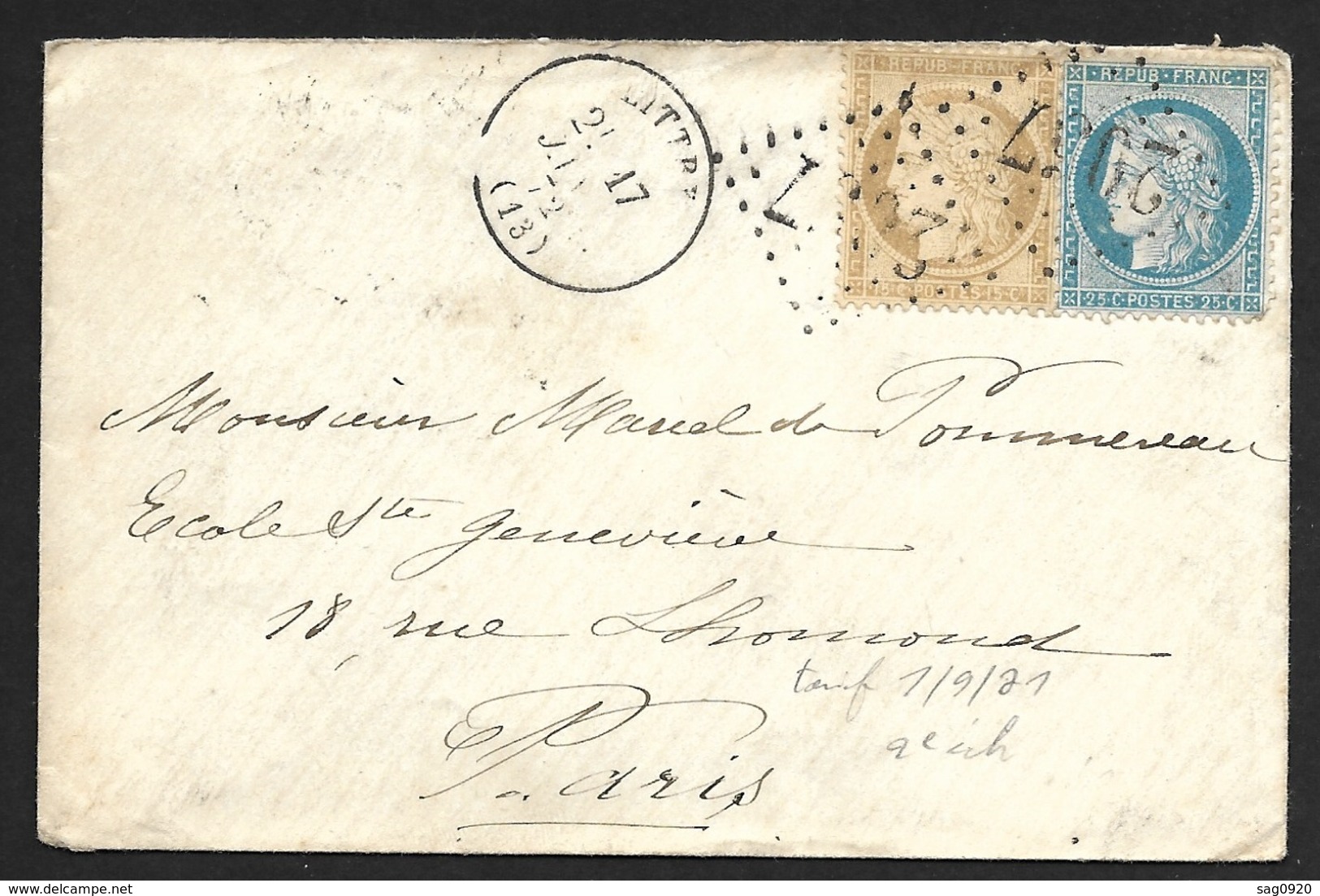 Calvados-Enveloppe-Gros Chiffre 2057 De Littry-Cachet à Date Type 16 - 1849-1876: Classic Period