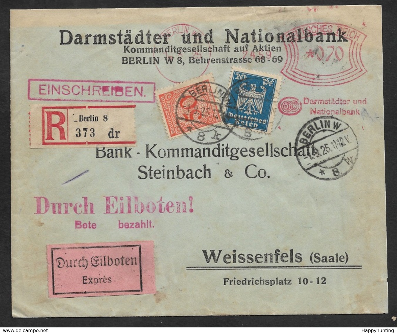 1925 - Dt.Reich MiF - Reko Berlin Einschreiben Per Eilboten, Expres N. Weissenfels (Saale) - Briefe U. Dokumente