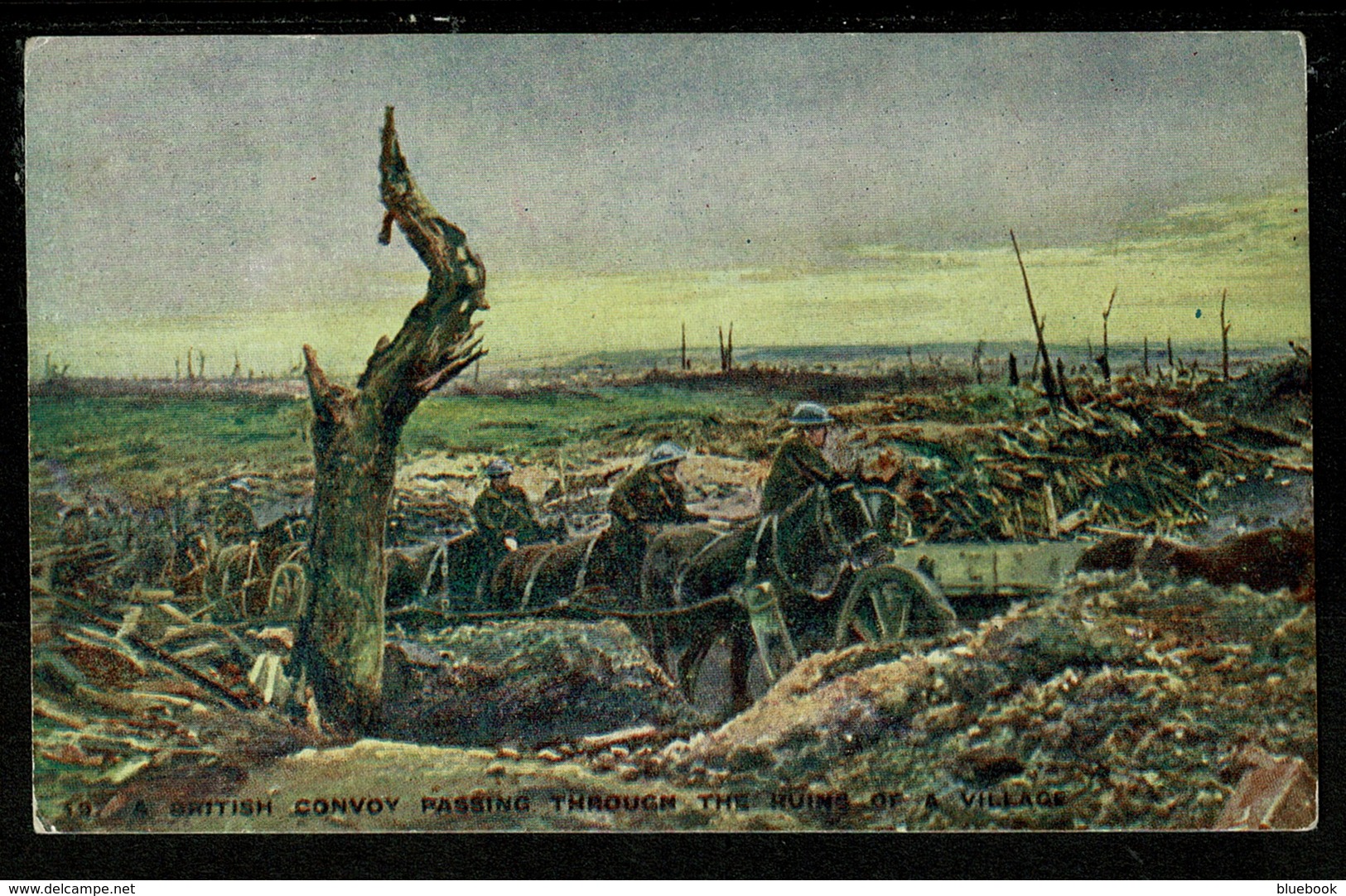 Ref 1322 - WWI Military Tit-Bits Postcard - British Troops Passing Through The Ruis Of A Village - War 1914-18