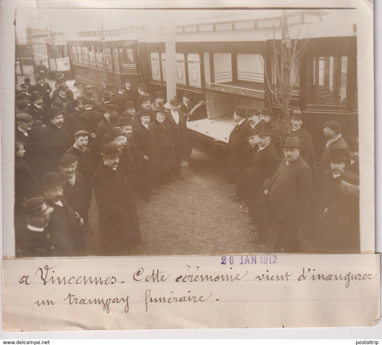 A VINCENNES INAUGURÉ UN TRAMWAY FUNÉRAIRE  18*13CM Maurice-Louis BRANGER PARÍS (1874-1950) - Trenes