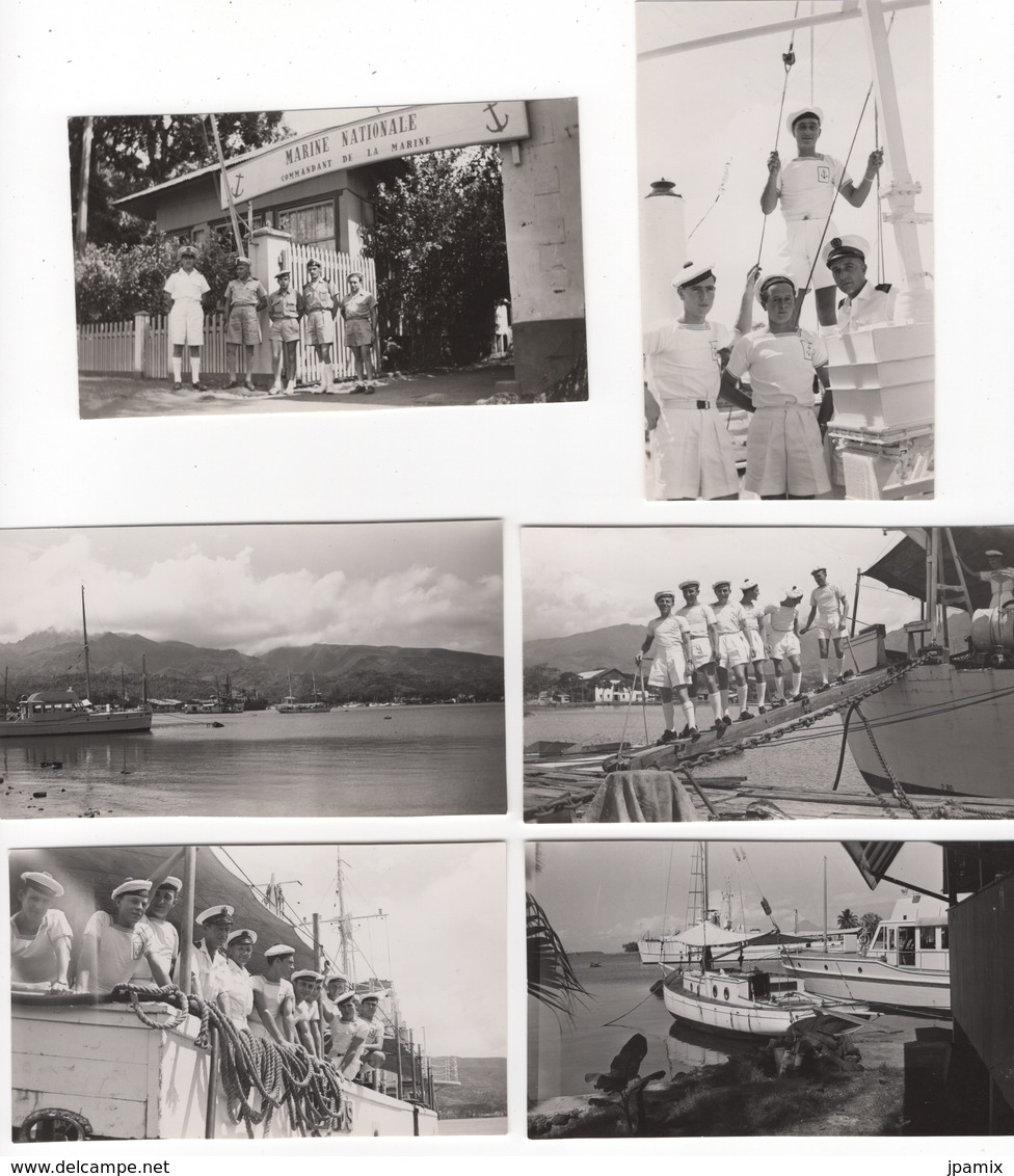 Lot De 6 Photos Anciennes : Marine Nationale à Papeete  Tahiti  ( Archives Cols Bleus ) , Navire   Lotus , VP , Zelee - Lieux