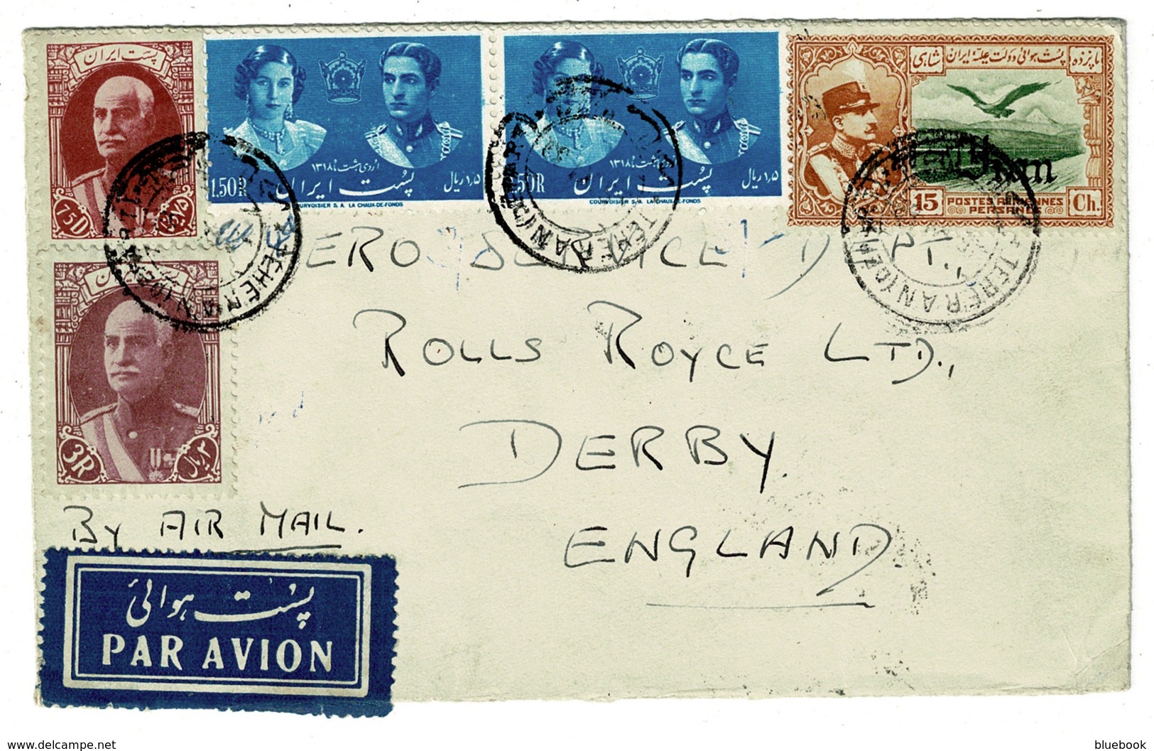 Ref 1322 - 1939 Iran Persia Airmail Cover - Baghdad To Rolls Royce Derby UK - Good Range Of Stamps - Iran