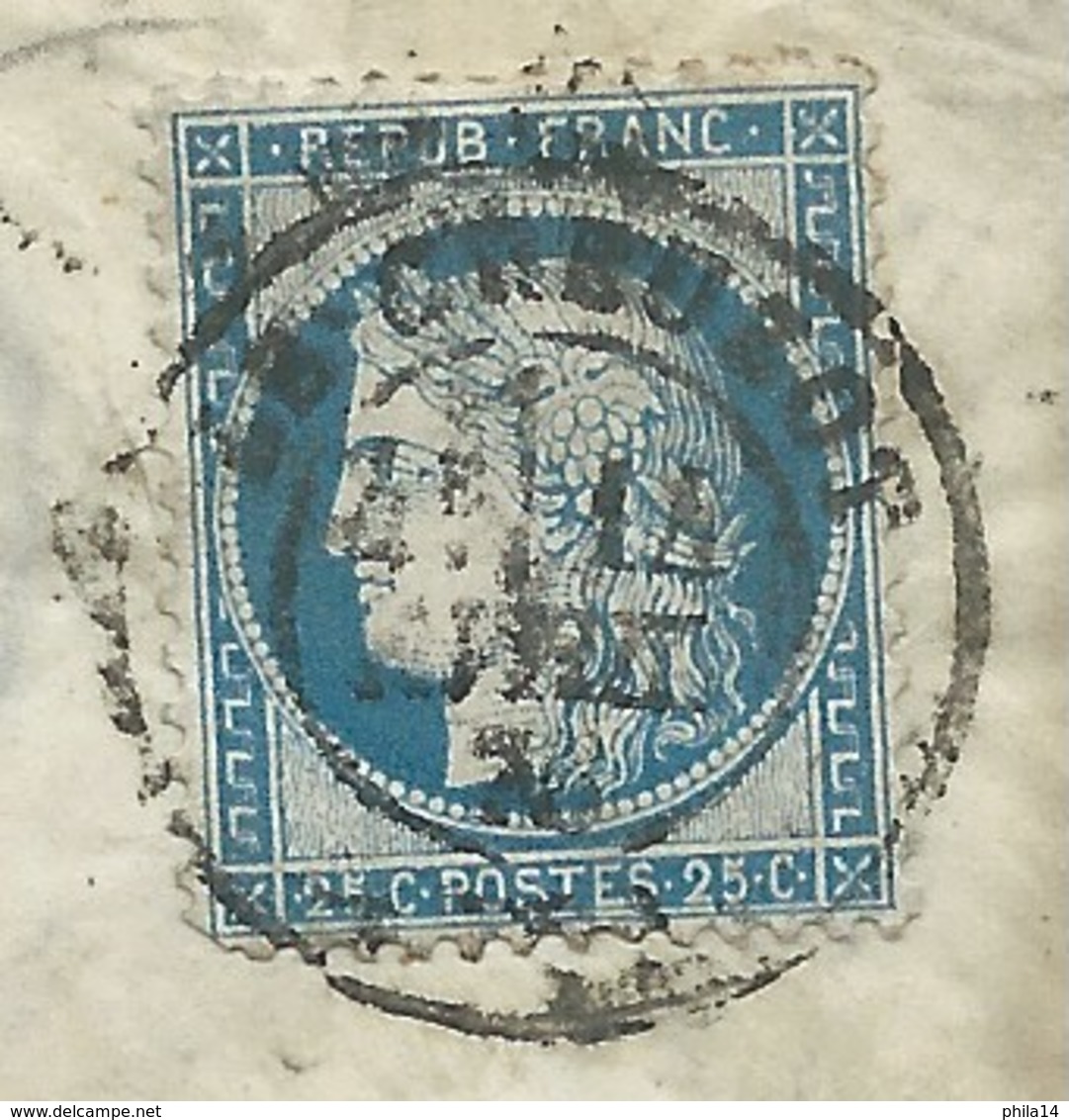 N° 60 BLEU CERES SUR LETTRE / LE CREUZOT POUR NEVERS / 1876 - 1849-1876: Période Classique