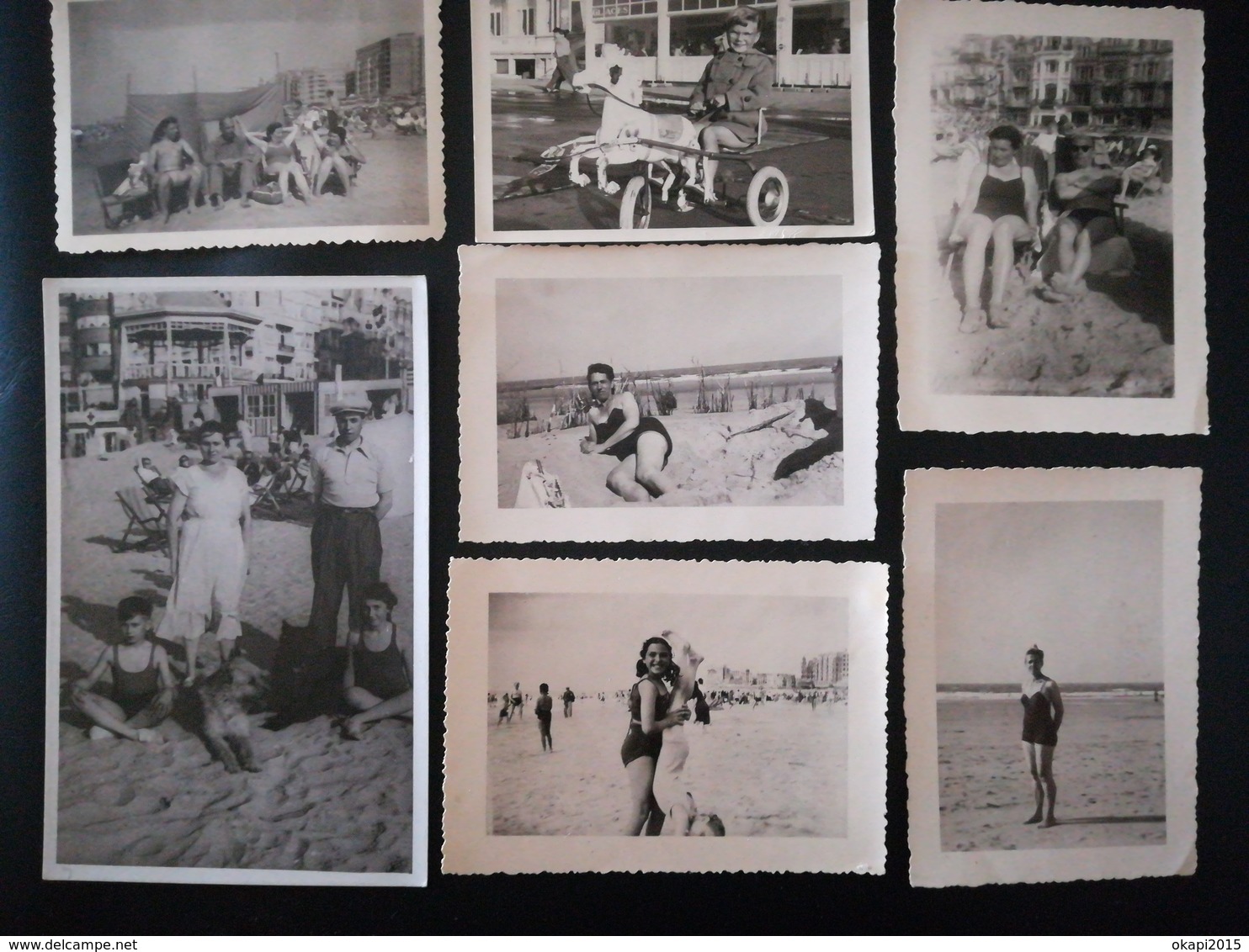 PLAGE MER MAILLOTS EUROPE BELGIQUE COXYDE  OSTENDE FEMME HOMME CYCLE 8 PHOTOS ET 2 CARTE POSTALE ANNÉES 1950