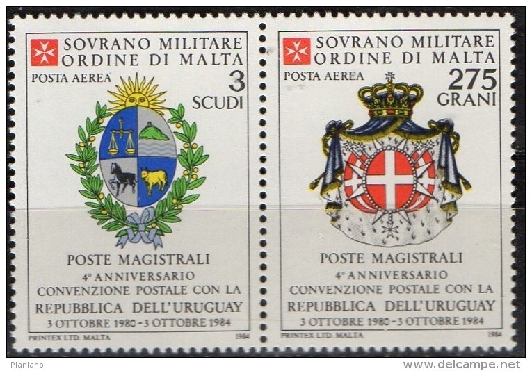 PIA - SMOM - 1984 : Convenzione Postale Con La Repubblica  Dell' Uruguay   - (SAS  A9-A10) - Sovrano Militare Ordine Di Malta