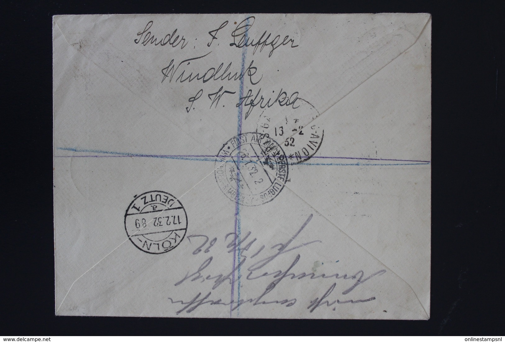 South West Africa  First Flight Cover Registered Windhoek - Kimberly To Coln Mixed Franking - South West Africa (1923-1990)