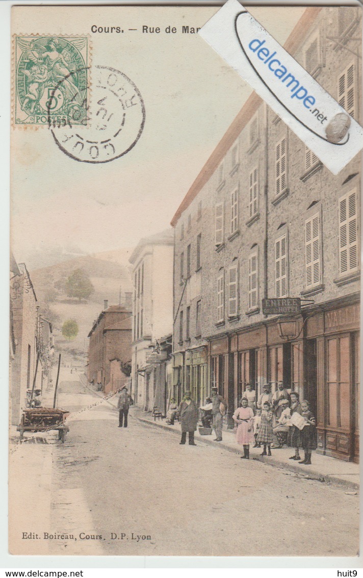 COURS : Rue De Mardore,Hotel,animée,couleur. édit Boireau. - Cours-la-Ville