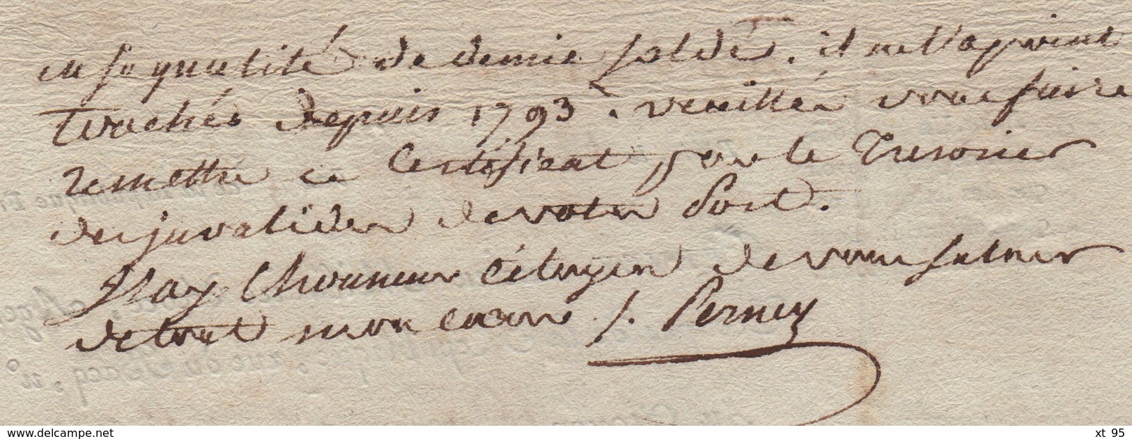 Franchise - Ministrer De La Guerre - Courrier De L An 5 Signe Perney Pour Le Commissaire De La Marine A Marseille - 1701-1800: Vorläufer XVIII