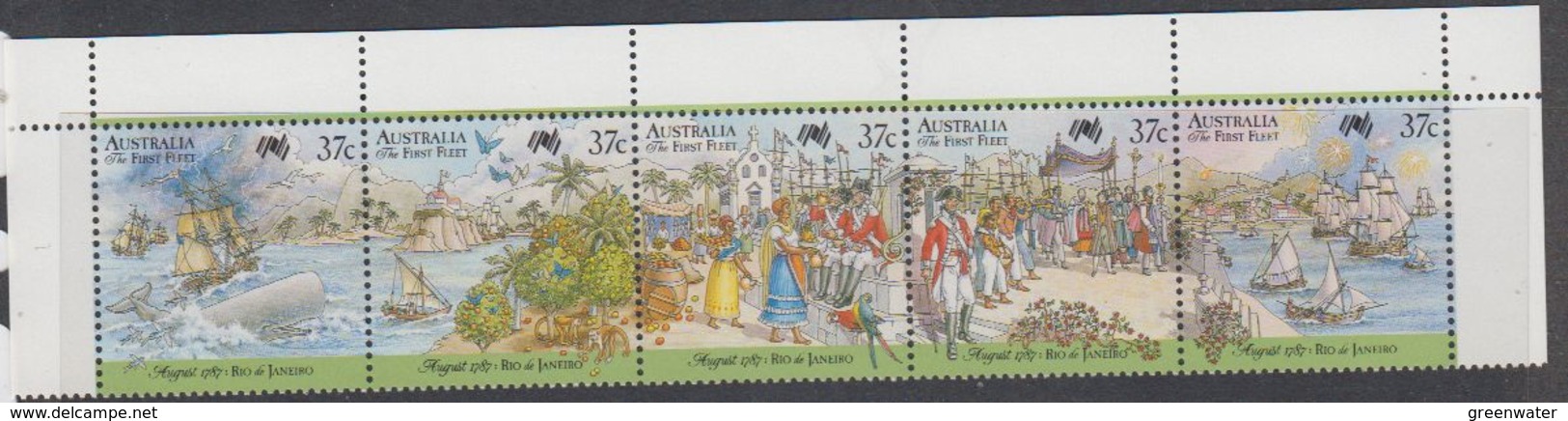 Australia 1987 First Fleet / Rio De Janeiro Strip Of 5 ** Mnh (44233) - Mint Stamps