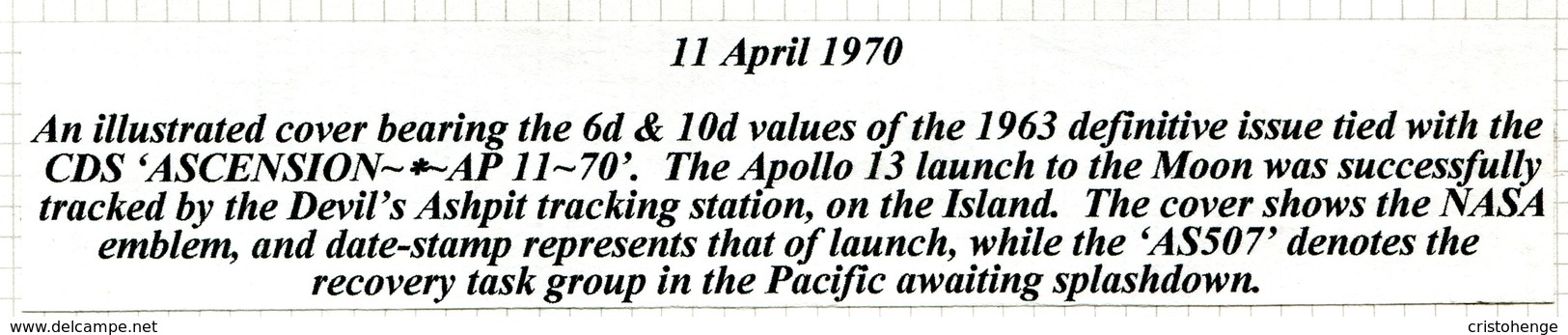 Ascension 1970 Apollo Cachet Cover To England - Ascension