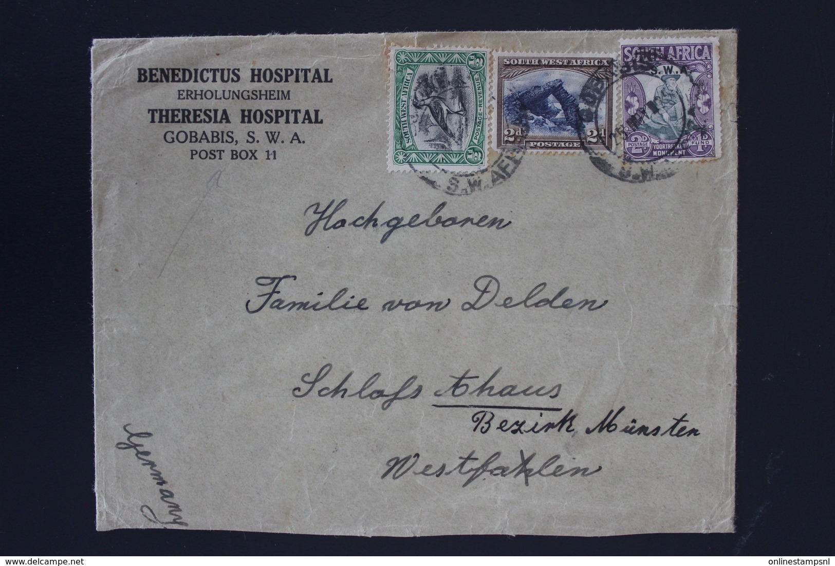 South West Africa Airmail Cover GOBASIS ->  Schlafsthaus Germany - Südwestafrika (1923-1990)