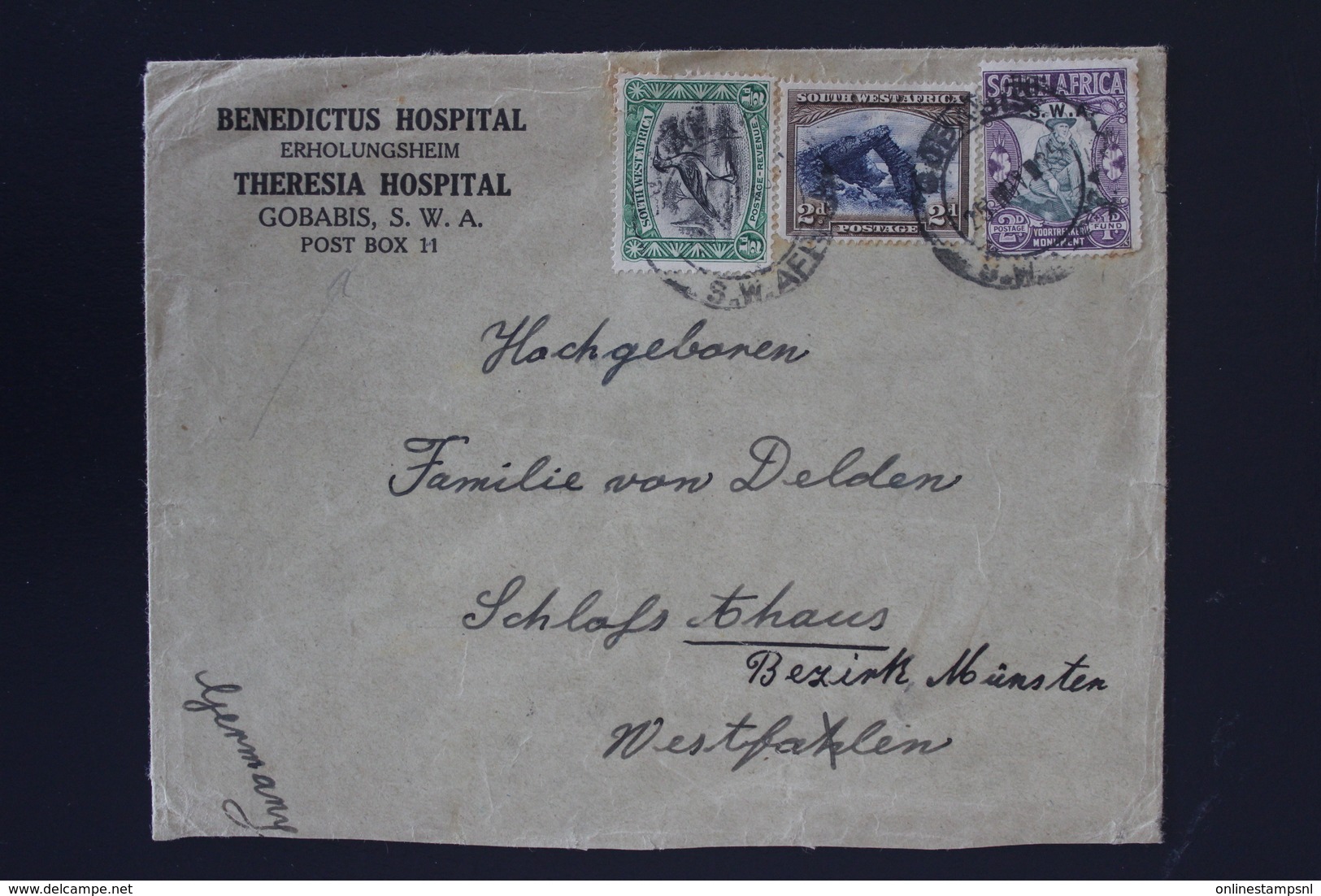 South West Africa Airmail Cover GOBASIS ->  Schlafsthaus Germany - South West Africa (1923-1990)