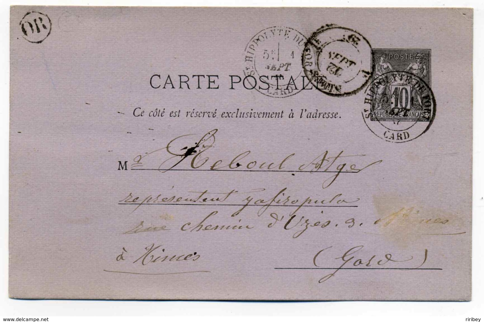 T18 SAINT HYPPOLYTE DU FORT + Cachet OR Origine Rurale Identifiée De Cros / Dept 29 Du Gard / 1889 - 1877-1920: Semi Modern Period