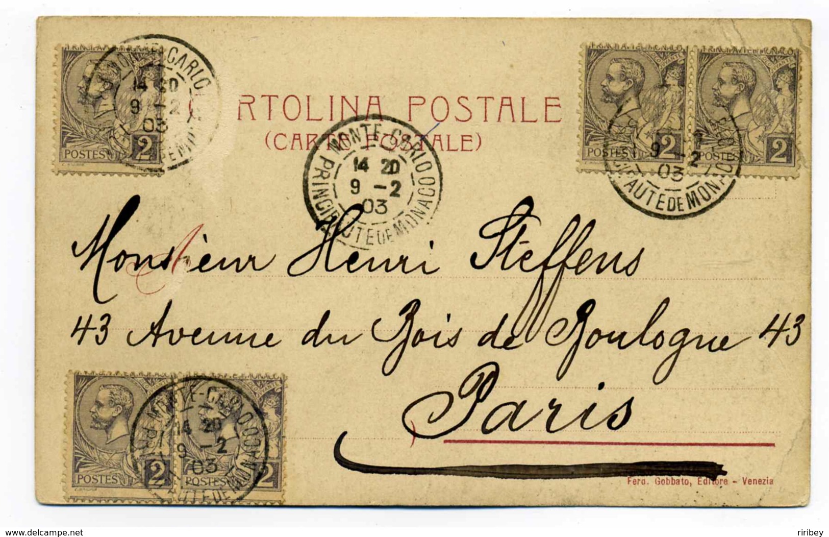 YT N°12 X5 Sur CPA De MONTE CARLO Pour PARIS / Principauté De Monaco / 1903 - Cartas & Documentos