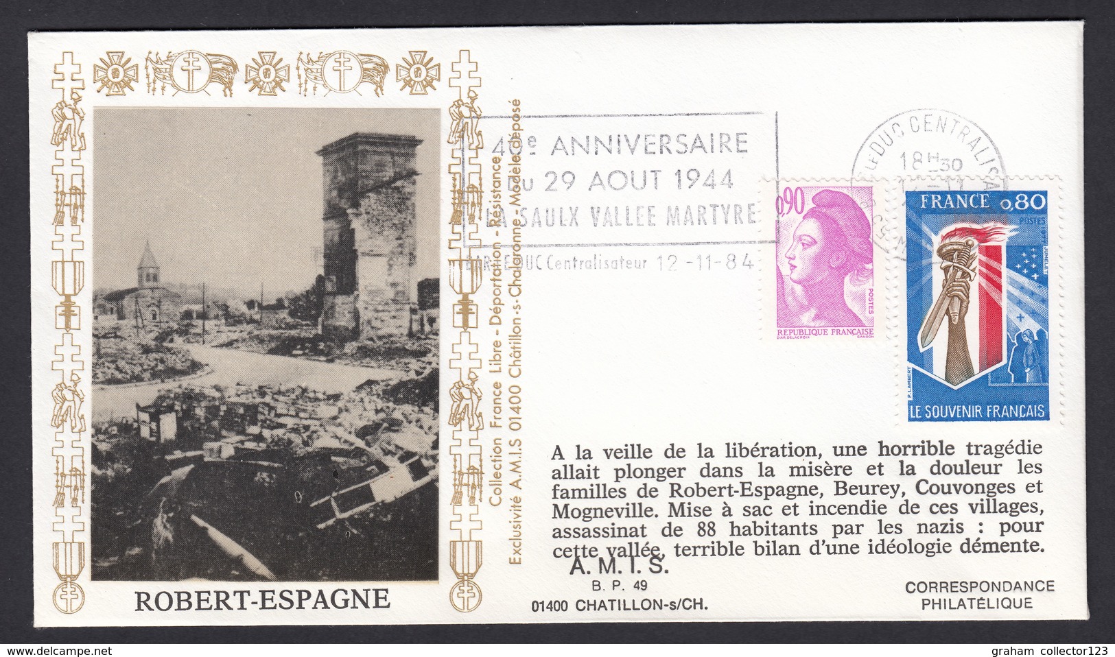 France French Cover Lettre 1984 WW2 Liberation Robert Espagne Cachet - Covers & Documents