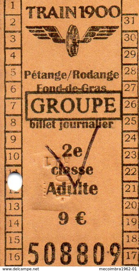 TICKET DE TRAIN LUXEMBOURG * TRAIN 1900 * PETANGE/ RODANGE * 2e CLASSE * ADULTE - Europa