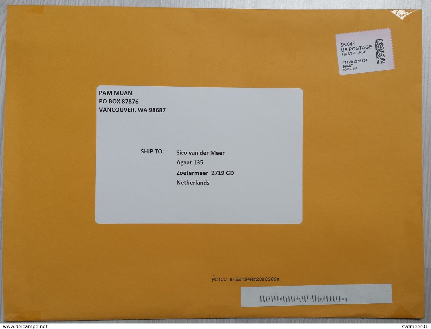 USA: Large Cover To Netherlands, 2019, ATM Machine Label, $6.040 Rate (traces Of Use) - Brieven En Documenten