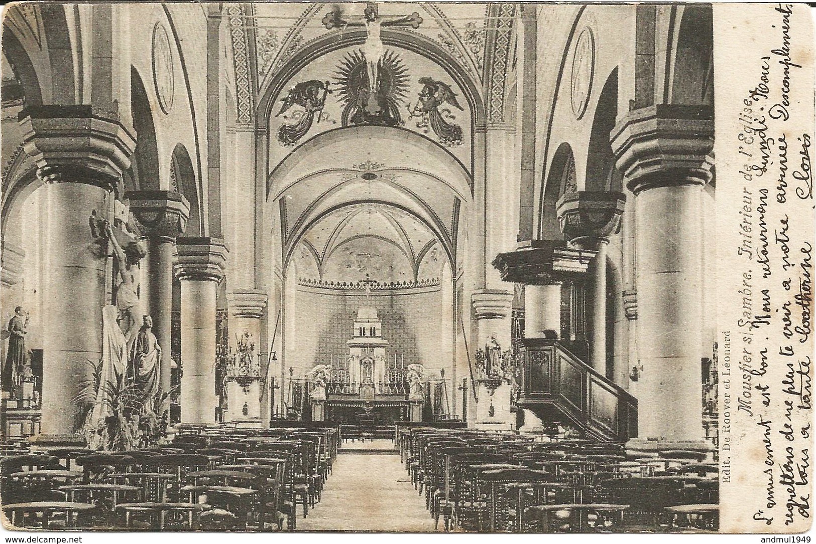 MOUSTIER-sur-SAMBRE - Intérieur De L'Eglise - Oblitération De 1904 - Edit. De Roover Et Léonard - Jemeppe-sur-Sambre