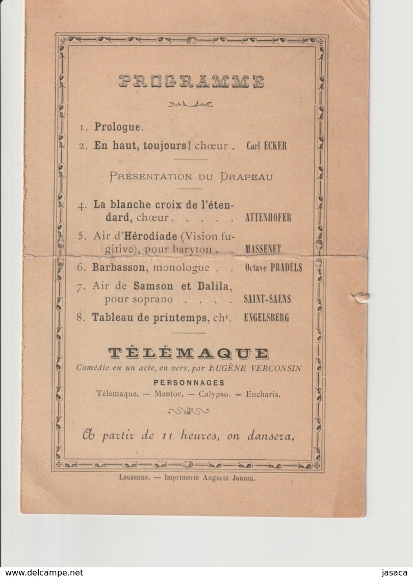 Programme Casino-Théâtre De Lausanne - Soirée Choeur D'hommes 1894 - Programmes