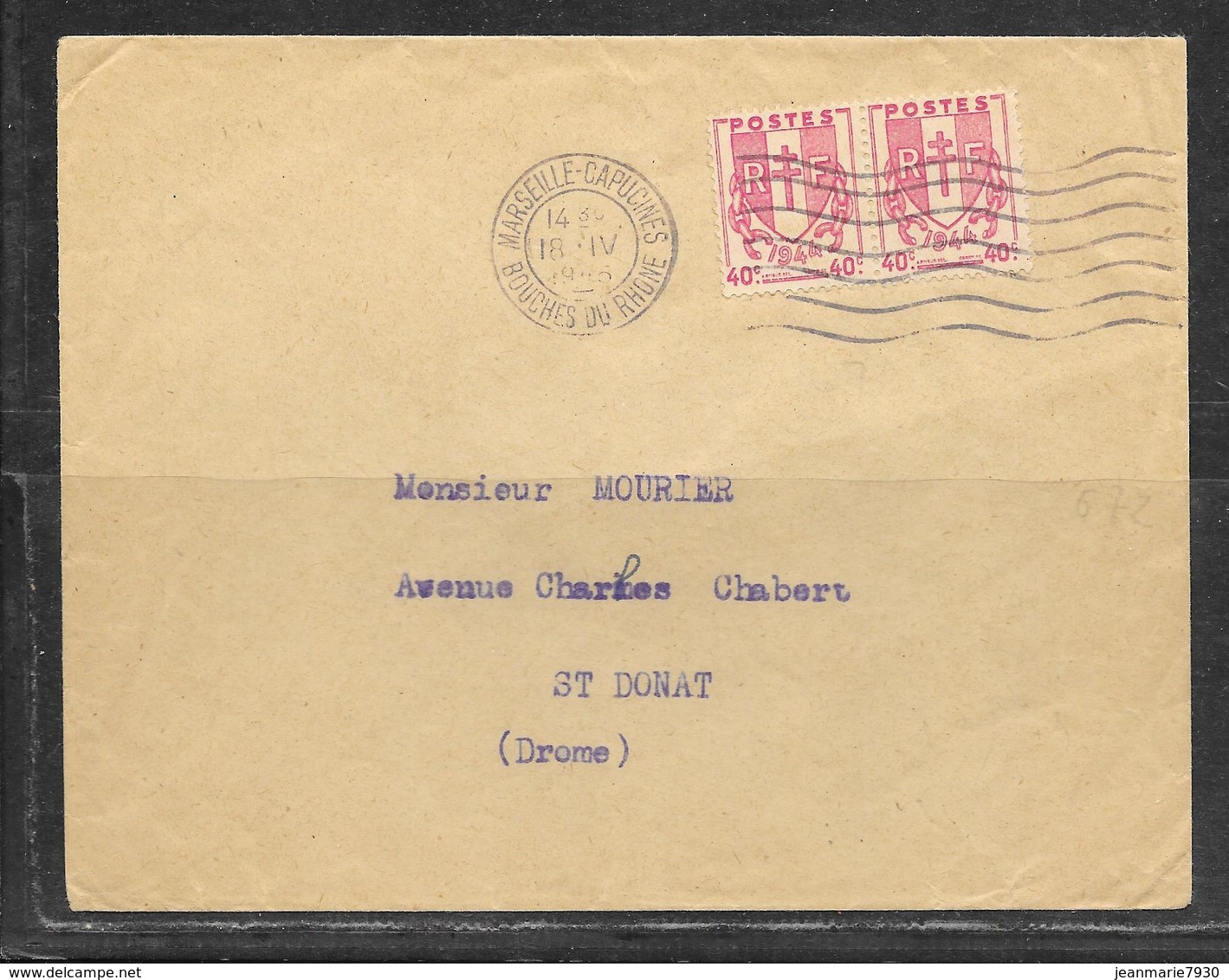 LOT 1908002 - N° 672 EN PAIRE SUR LETTRE DE MARSEILLE DU 14/04/45 POUR SAINT DONAS - 1921-1960: Moderne