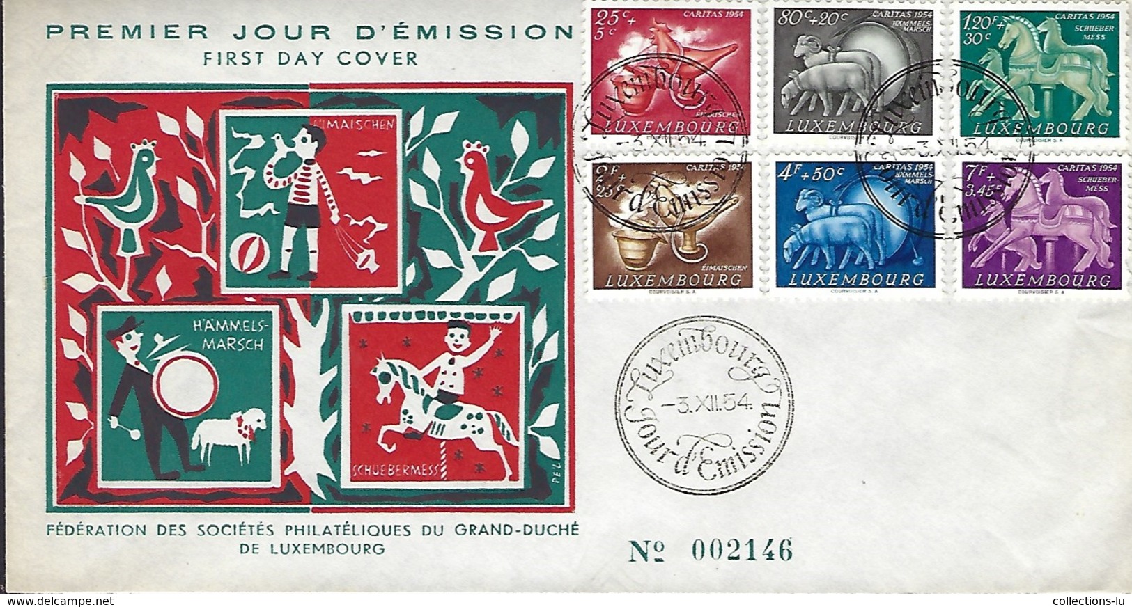 FDC  JOUR D'EMISSION  -  3.12.1954  PREMIER JOUR D'EMISSION  -  FIRST DAY COVER  No. 002146 - FDC