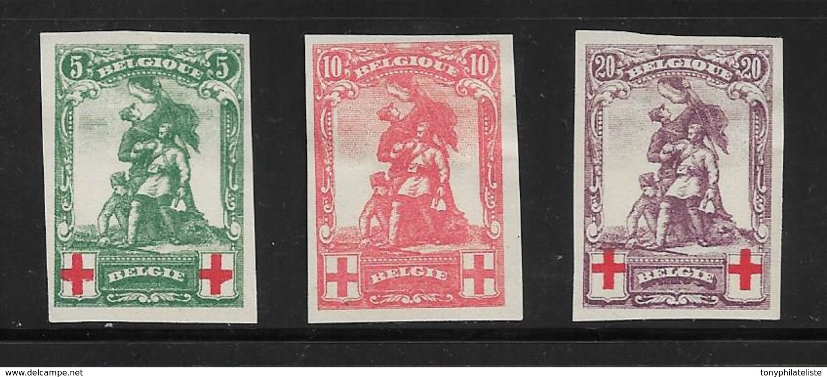 Belgique Timbres De 1914/15 N°126 A 128 Non Dentelés Pas Trouver La Cote, Cote Des Timbres Denteles 170€ - 1914-1915 Croix-Rouge