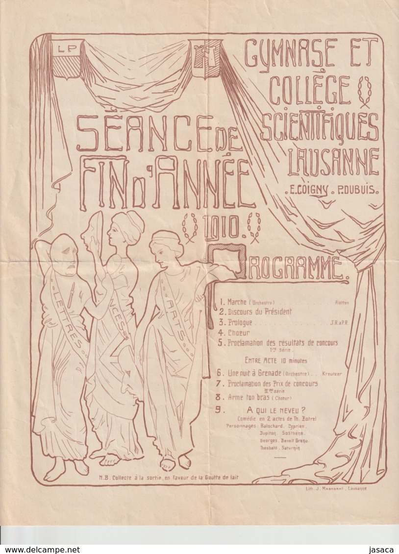 Programme Séance De Fin D'année 1910 Gymnase Et Collège Scientifique LAUSANNE - Programmes