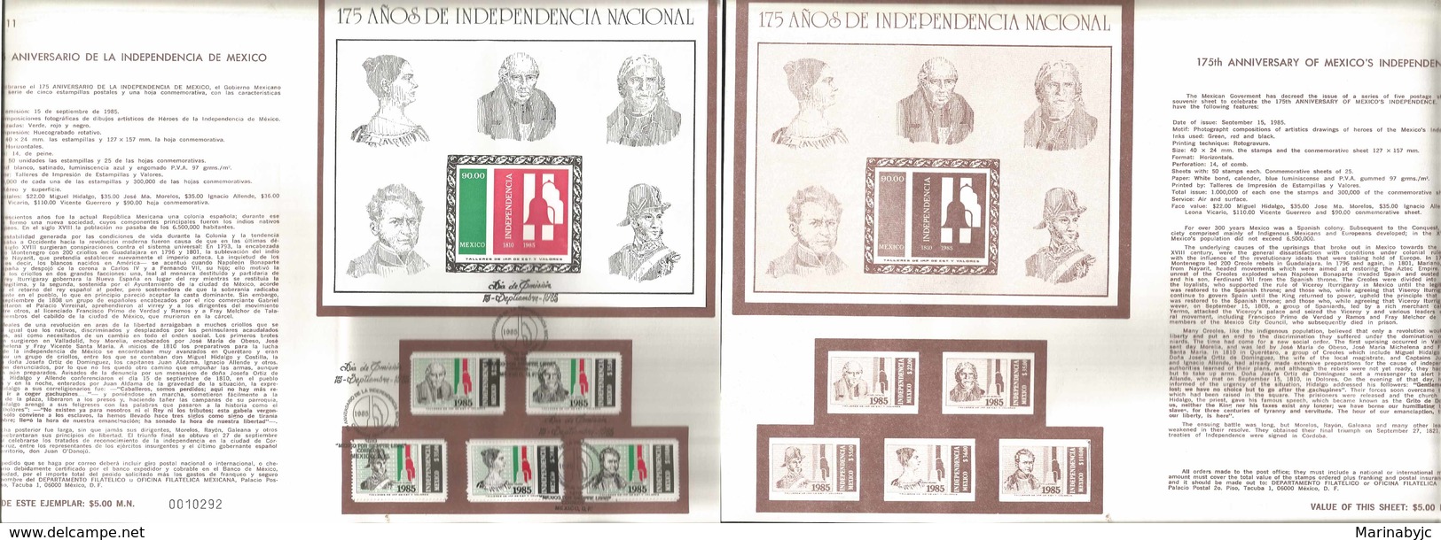 V) 1985 MEXICO, 175TH ANNIVERSARY OF MEXICO'S INDEPENDENCE, FDB - México