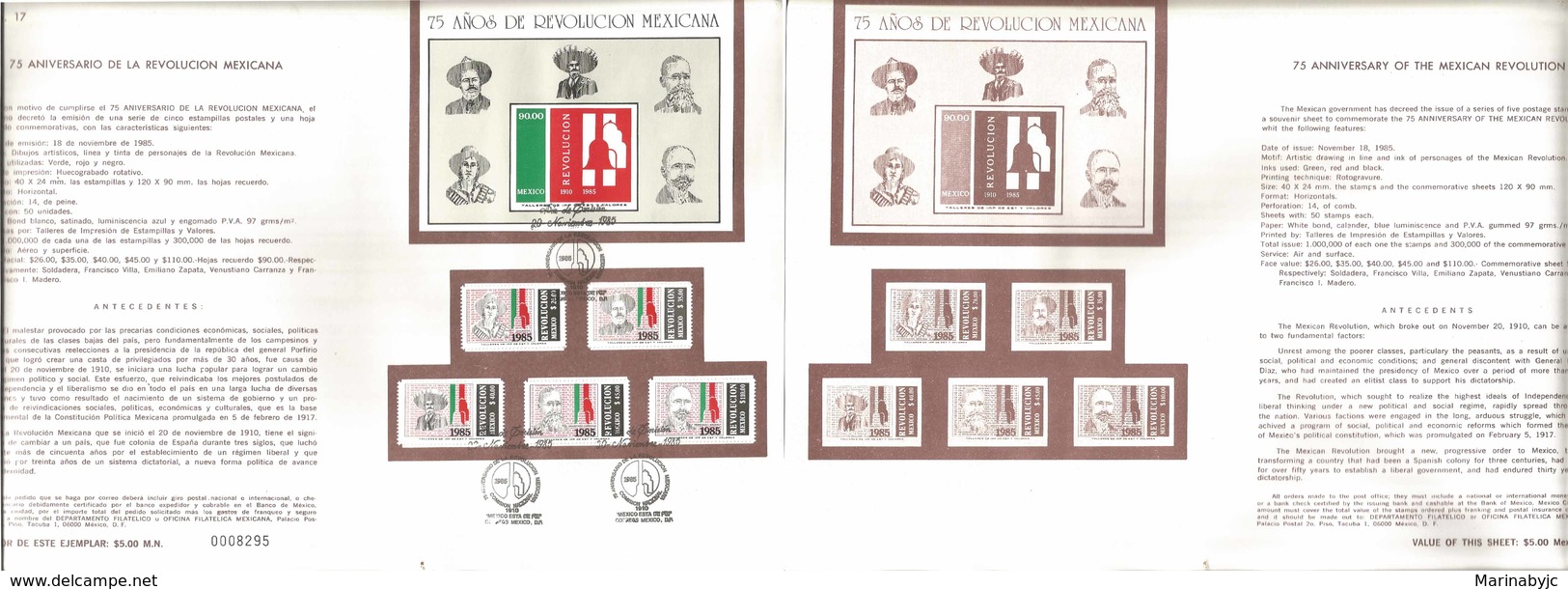 V) 1985 MEXICO, 75 ANNIVERSARY OF THE MEXICAN REVOLUTION, FDB - México