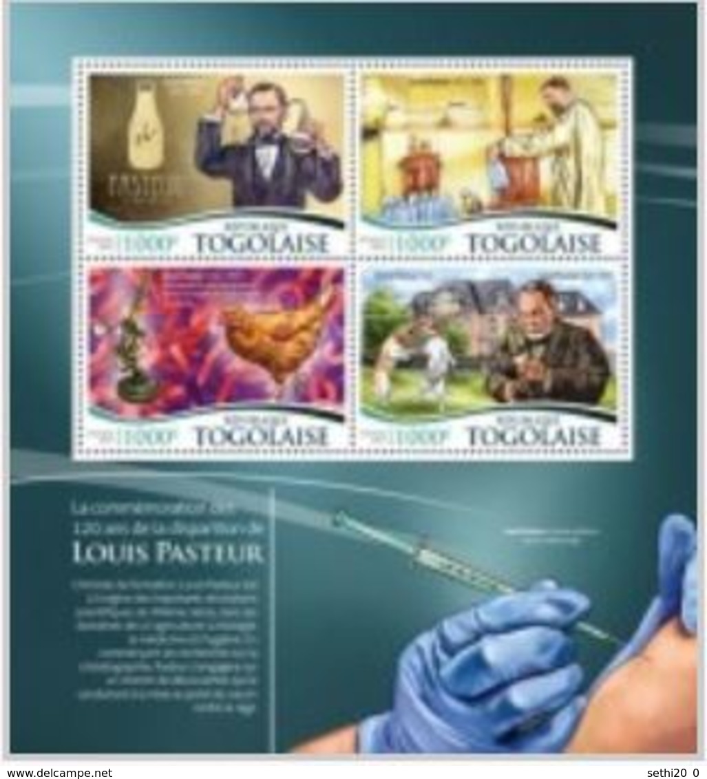 Togo 2015 Louis Pasteur Chien Dog Poule  Microscope   MNH - Louis Pasteur