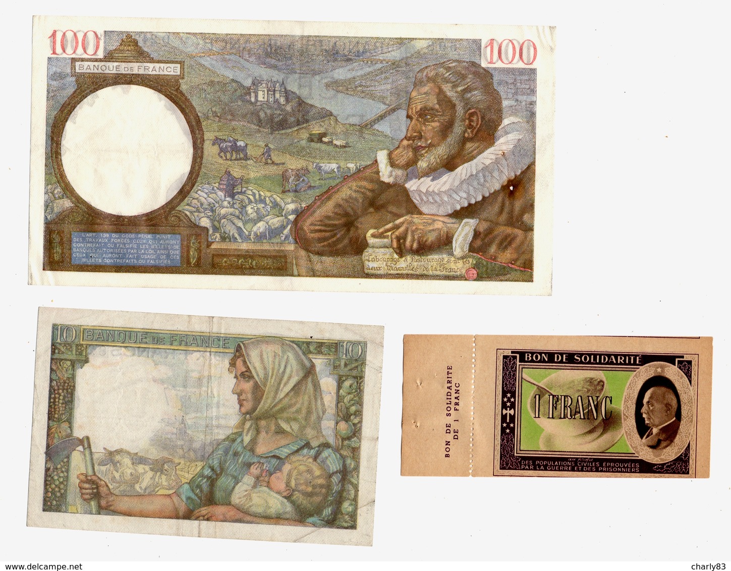 LOT  DE  2   BILLETS  FRANCAIS  + 1 BON  PETAIN +1 BON  VERSEMENT  OR - Lots & Kiloware - Banknotes