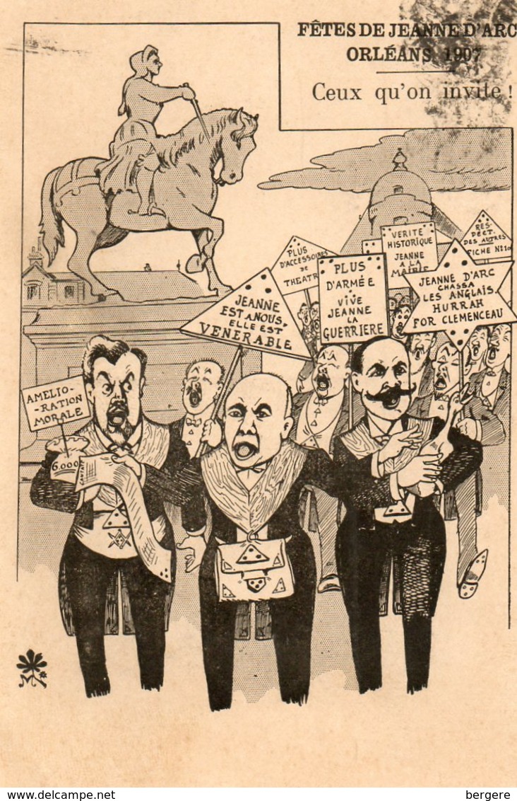 Carte Satyrique. CPA. ORLEANS. Ceux Qu'on Invite Aux Fêtes De Jeanne D'Arc.  Rabier, Clémenceau, Roy. 1907. - Orleans