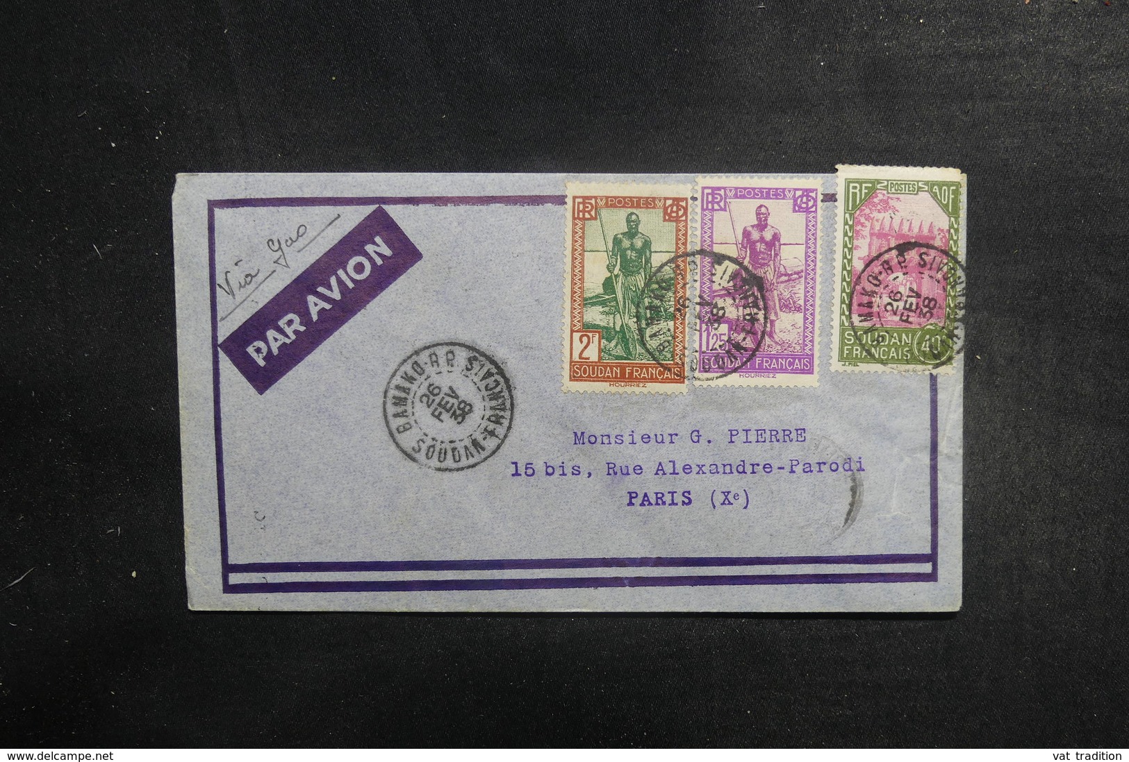 SOUDAN - Enveloppe De Bamako Par 1er Vol Bamako / Gao / Alger En 1938 Pour Paris, Affranchissement Plaisant - L 39534 - Briefe U. Dokumente