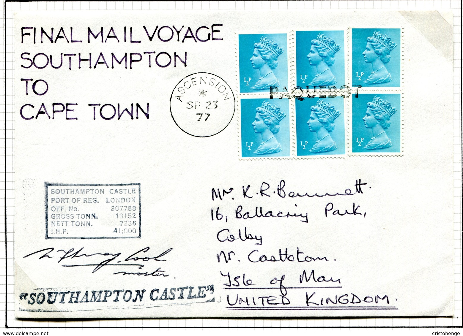 Ascension 1977 Union Castle Mail - Southampton To Capetown Final Voyage Paquebot Cover - Ascension