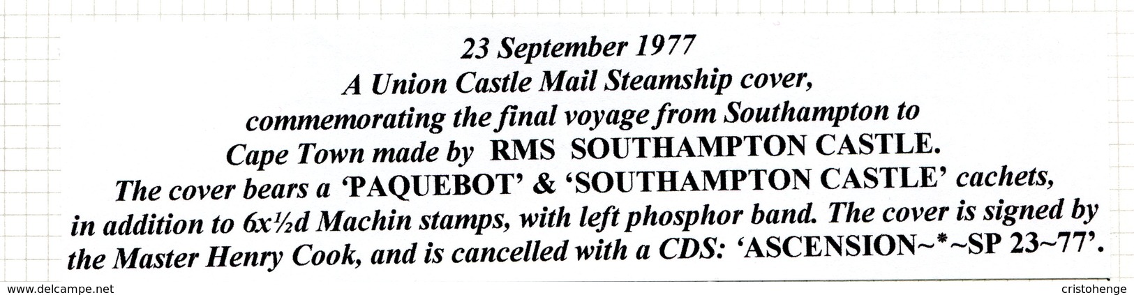 Ascension 1977 Union Castle Mail - Southampton To Capetown Final Voyage Paquebot Cover - Ascension