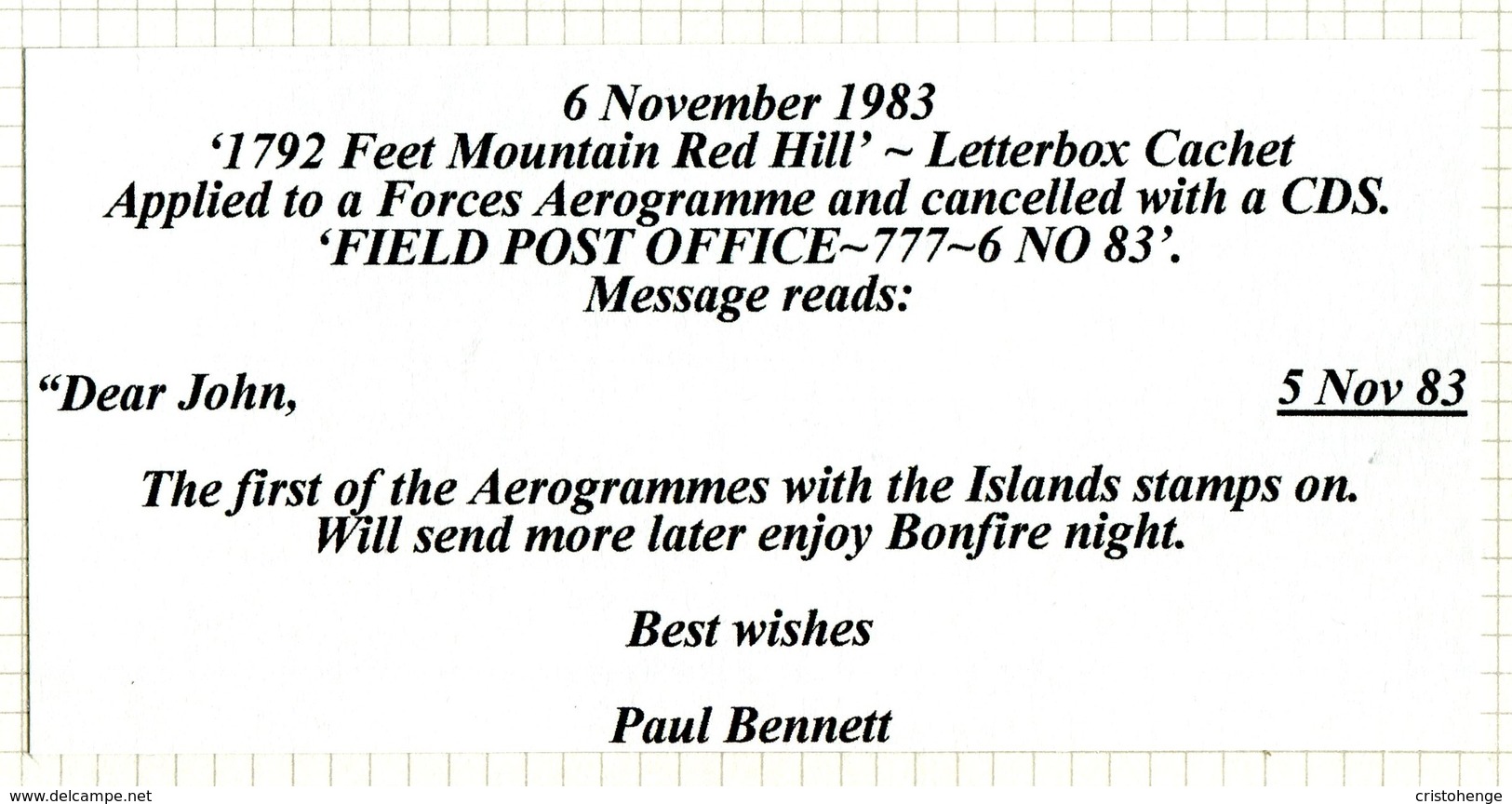 Ascension 1983 BFPO Forces Aerogramme 'Mountain Red Hill' Cachet Cover - Ascension