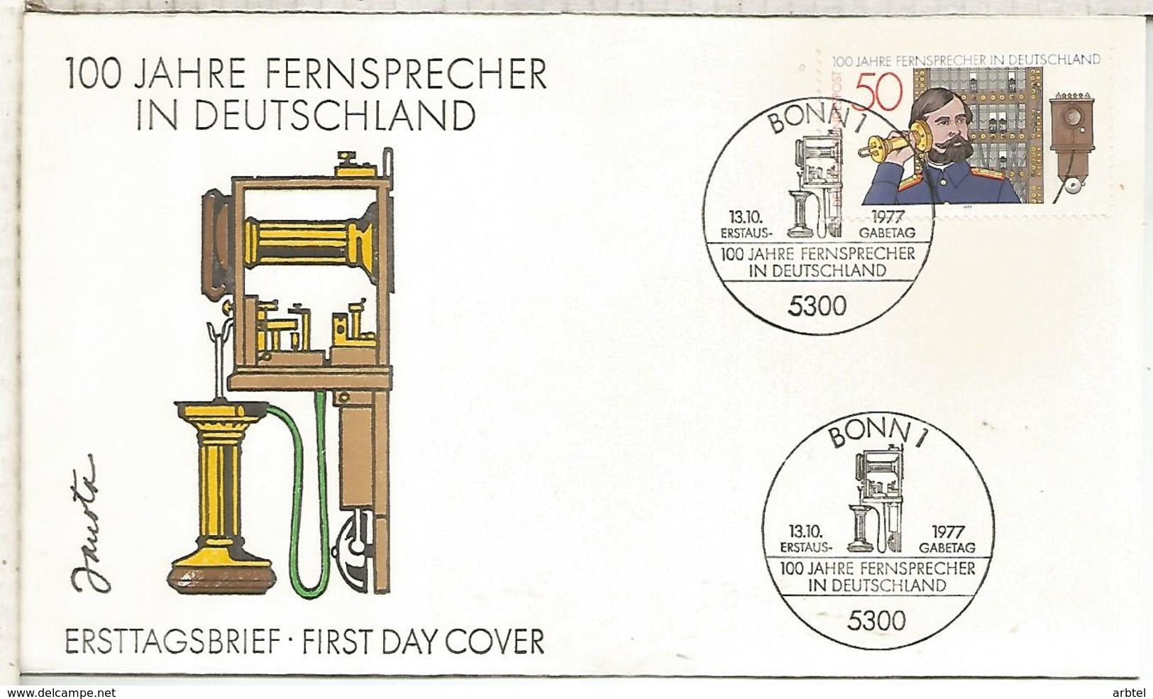 ALEMANIA FDC BONN 1977 100 AÑOS TELEFONO TELEPHONE - Telecom