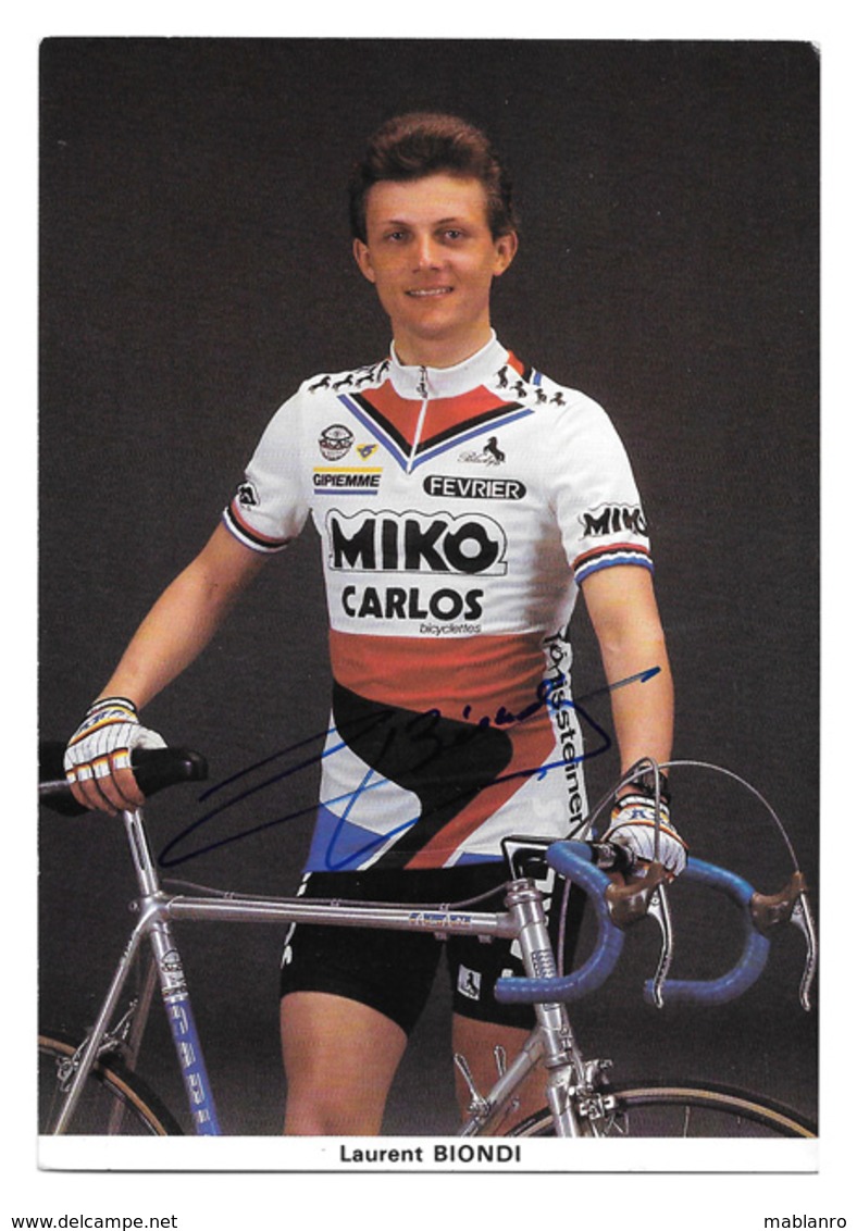 CARTE CYCLISME LAURENT BIONDI SIGNEE TEAM MIKO CARLOS 1986 - Cyclisme