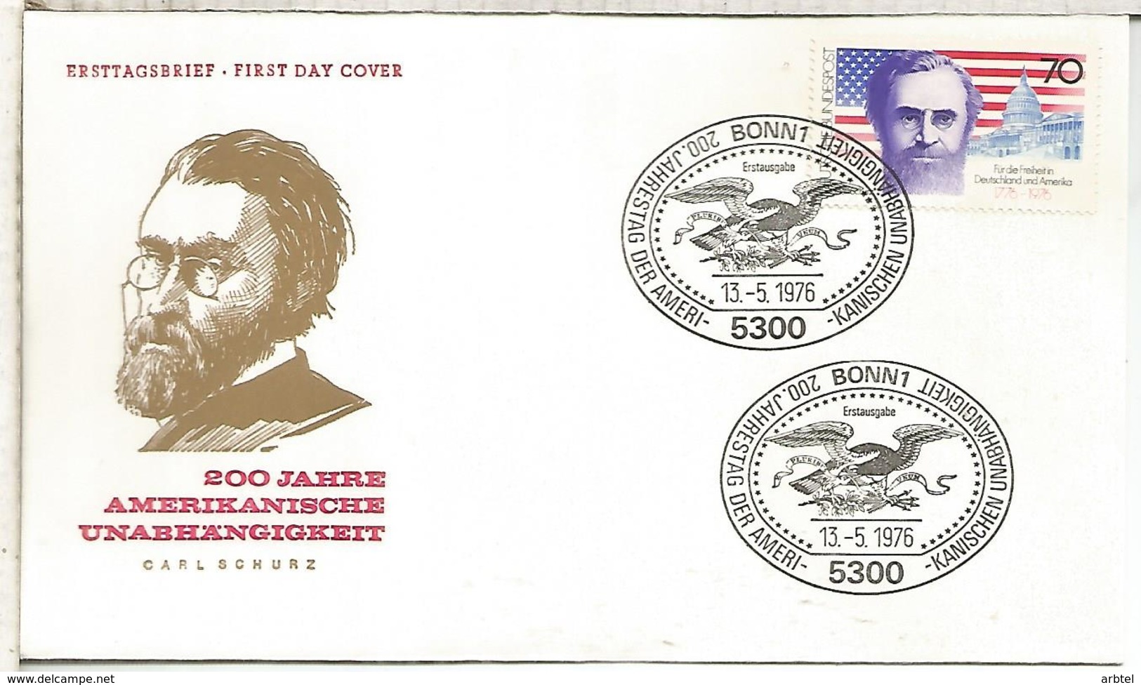 ALEMANIA FDC BONN 1976 200 AÑOS INDEPENDENCIA ESTADOS UNIDOS - Independecia USA