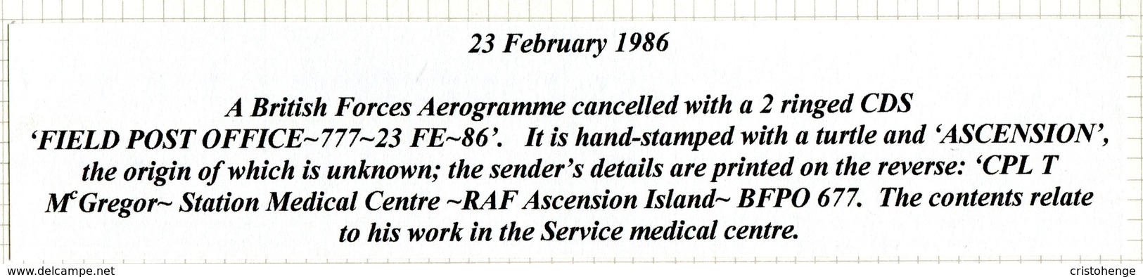 Ascension 1986 BFPO Forces Aerogramme - Field Post Office 777 Cachet Cover To England - Ascension