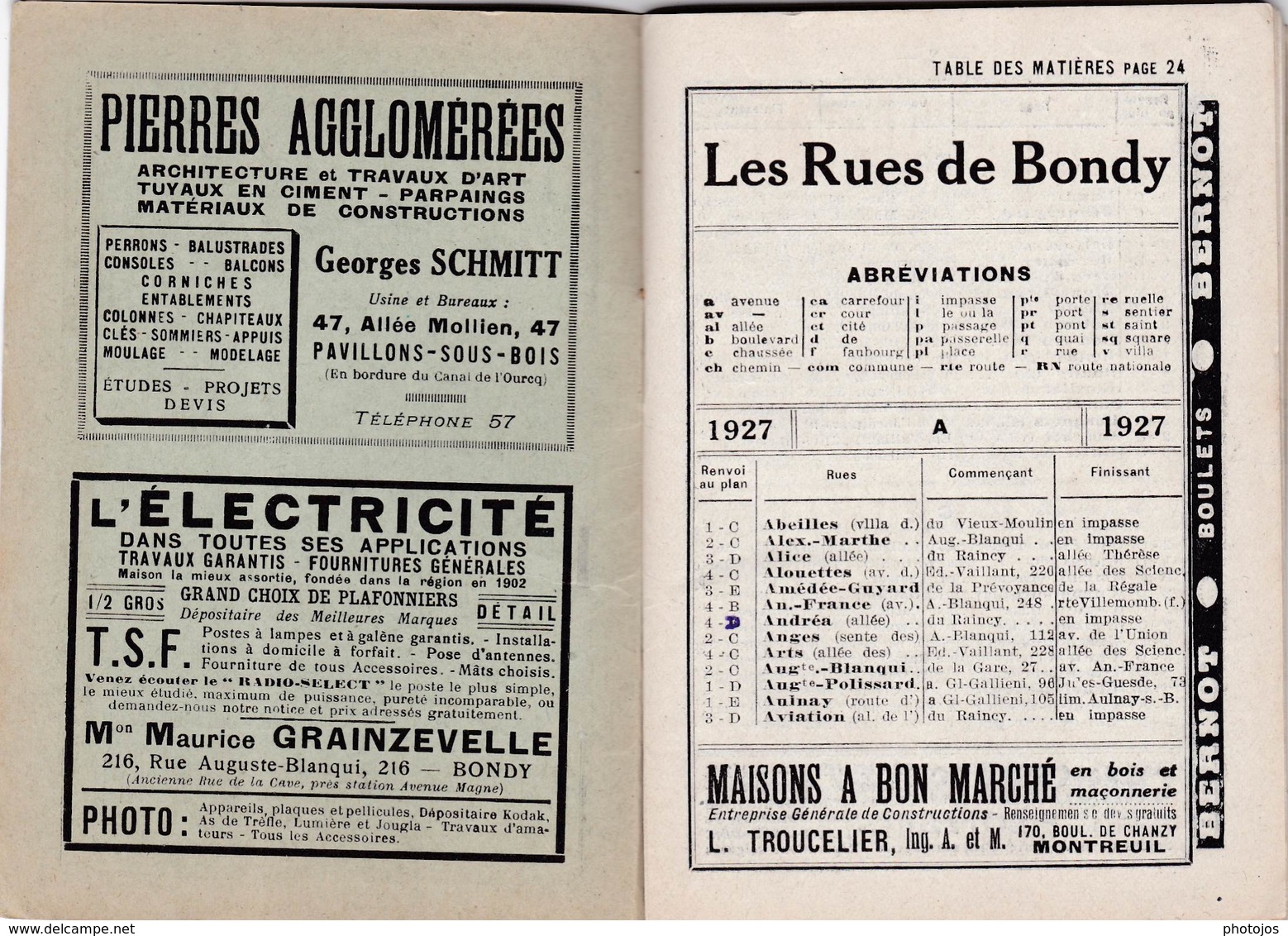 Les Guides Verts : Bondy Et Pavillons Sous Bois (93) Plan Rues Renseignements En 1927  Publicités Commerciales - Europe