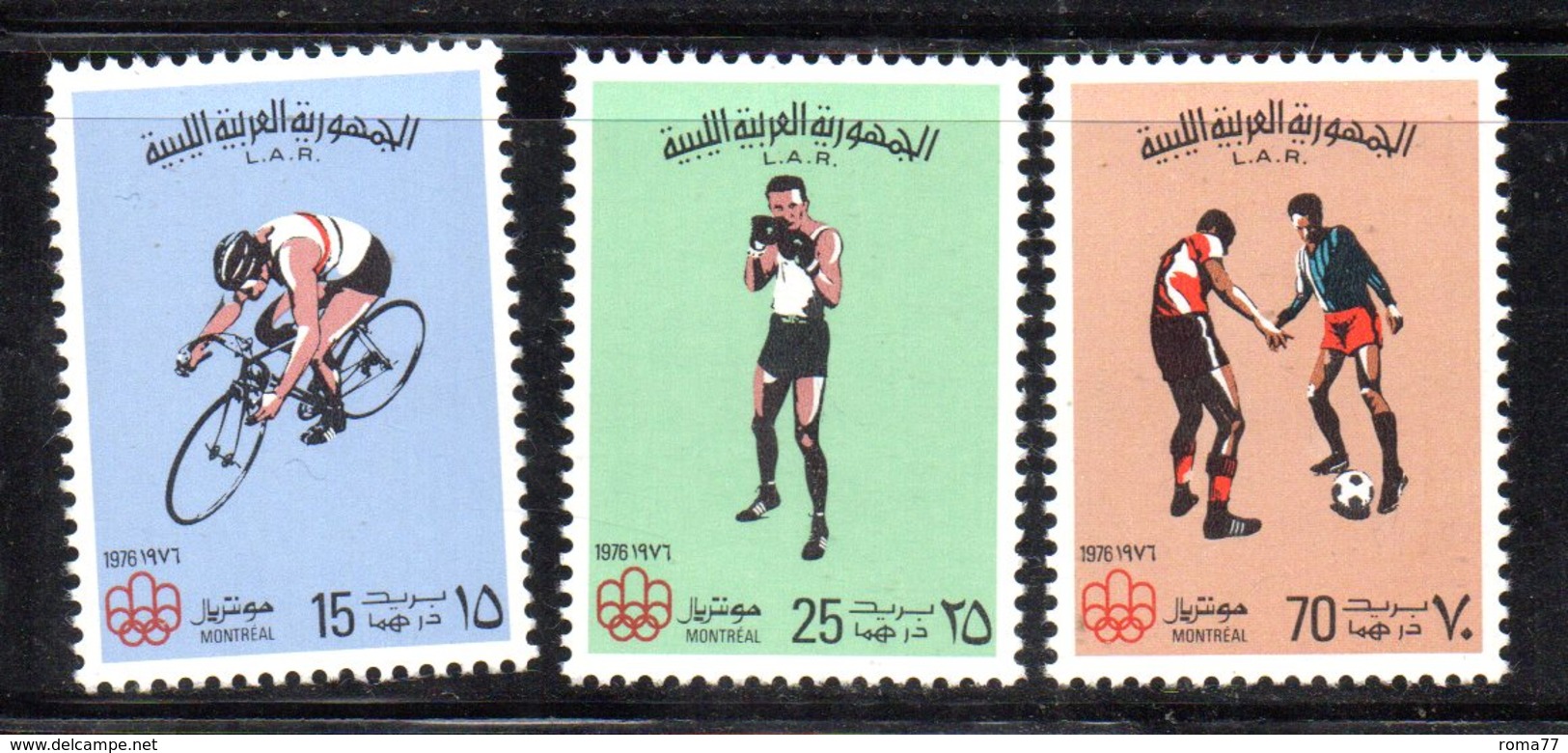 APR2267 - LIBIA LYBIA 1976 , Serie Yvert  N. 584/586  ***  MNH  Bike Boxe Football - Libia