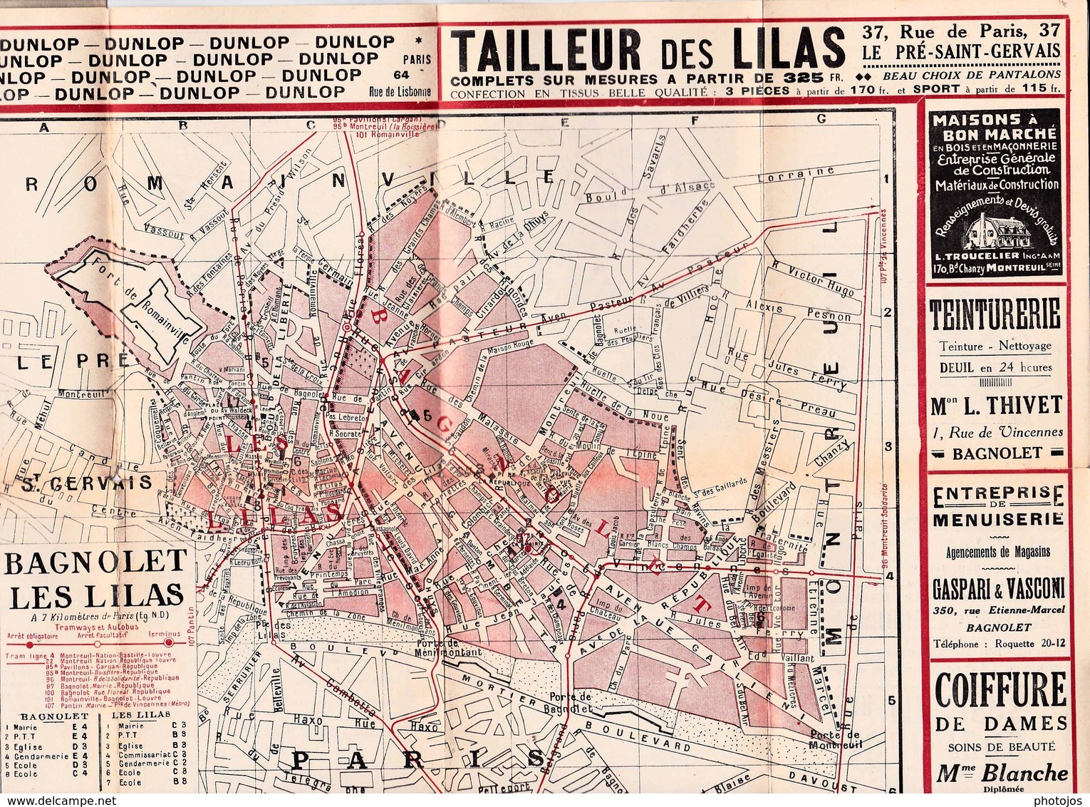 Les Guides Verts : Bagnolet Les Lilas(93) Plan Rues Renseignements En 1927  Publicités Commerciales - Europe