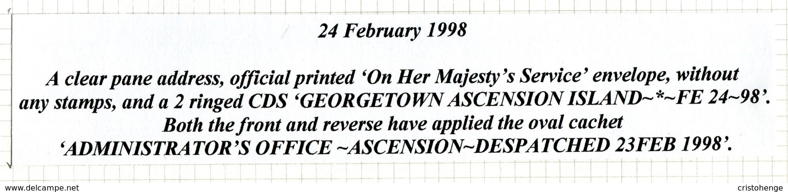 Ascension 1998 Official OHMS 'Administrator's Office' Cachet Cover - Ascension