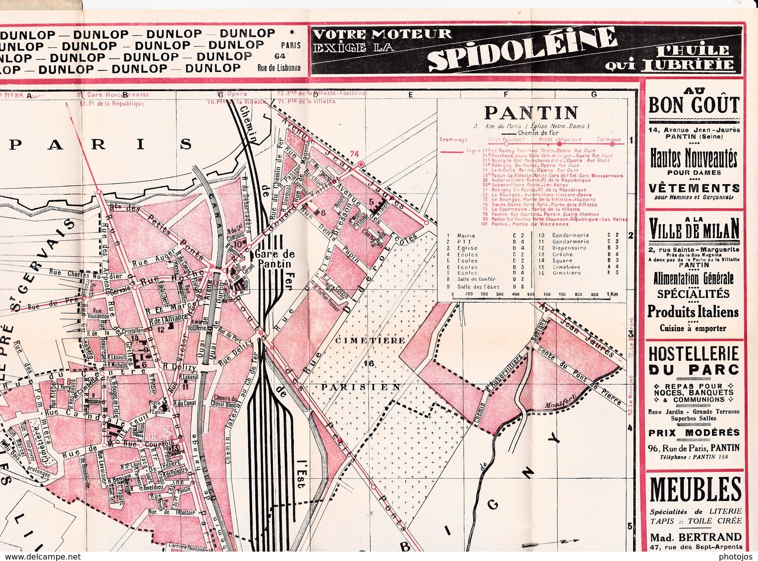 Les Guides Verts : Pantin (93) Plan Rues Renseignements En 1926  Publicités Commerciales - Europe