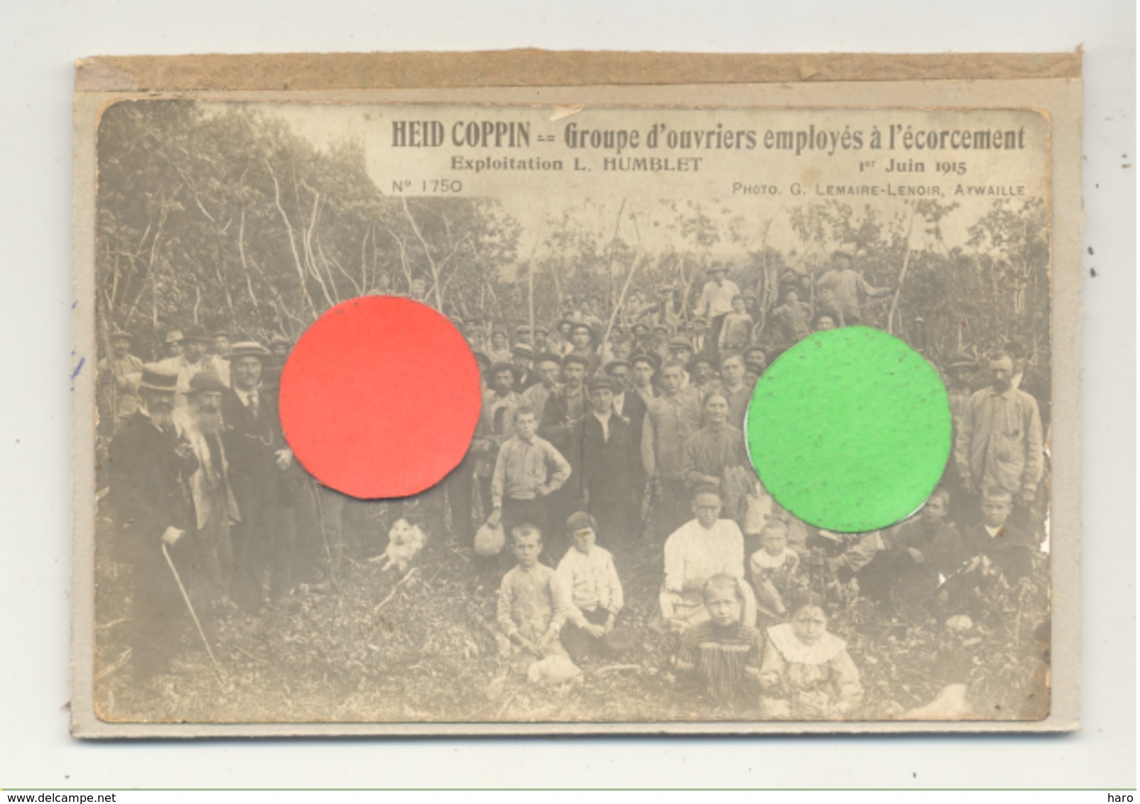 Photo Carte (collée Sur Carton ) HEID COPPIN - Groupe D'ouvriers à L'écorcement Chez L. Humblet 1915 - AYWAILLE   (b255) - Aywaille
