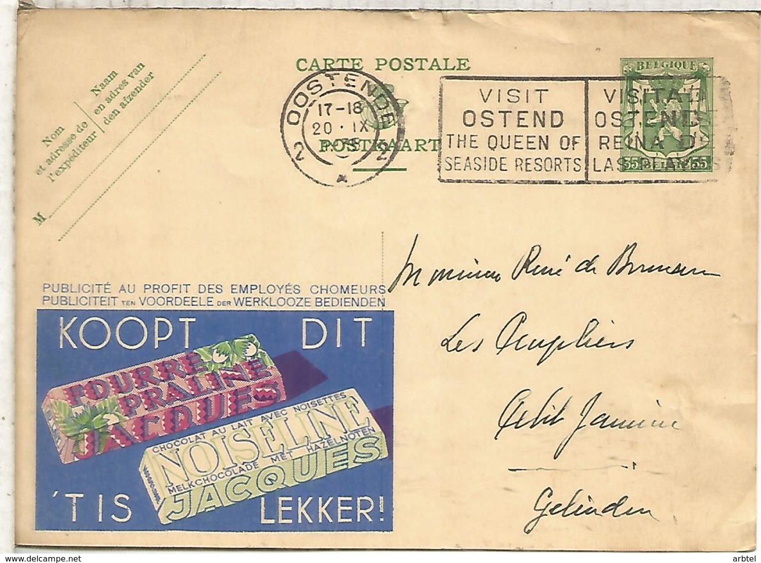 BELGICA ENTERO POSTAL PUBLIBEL 1935 CHOCOLATE PRALINE CACAO COCOA - Ernährung